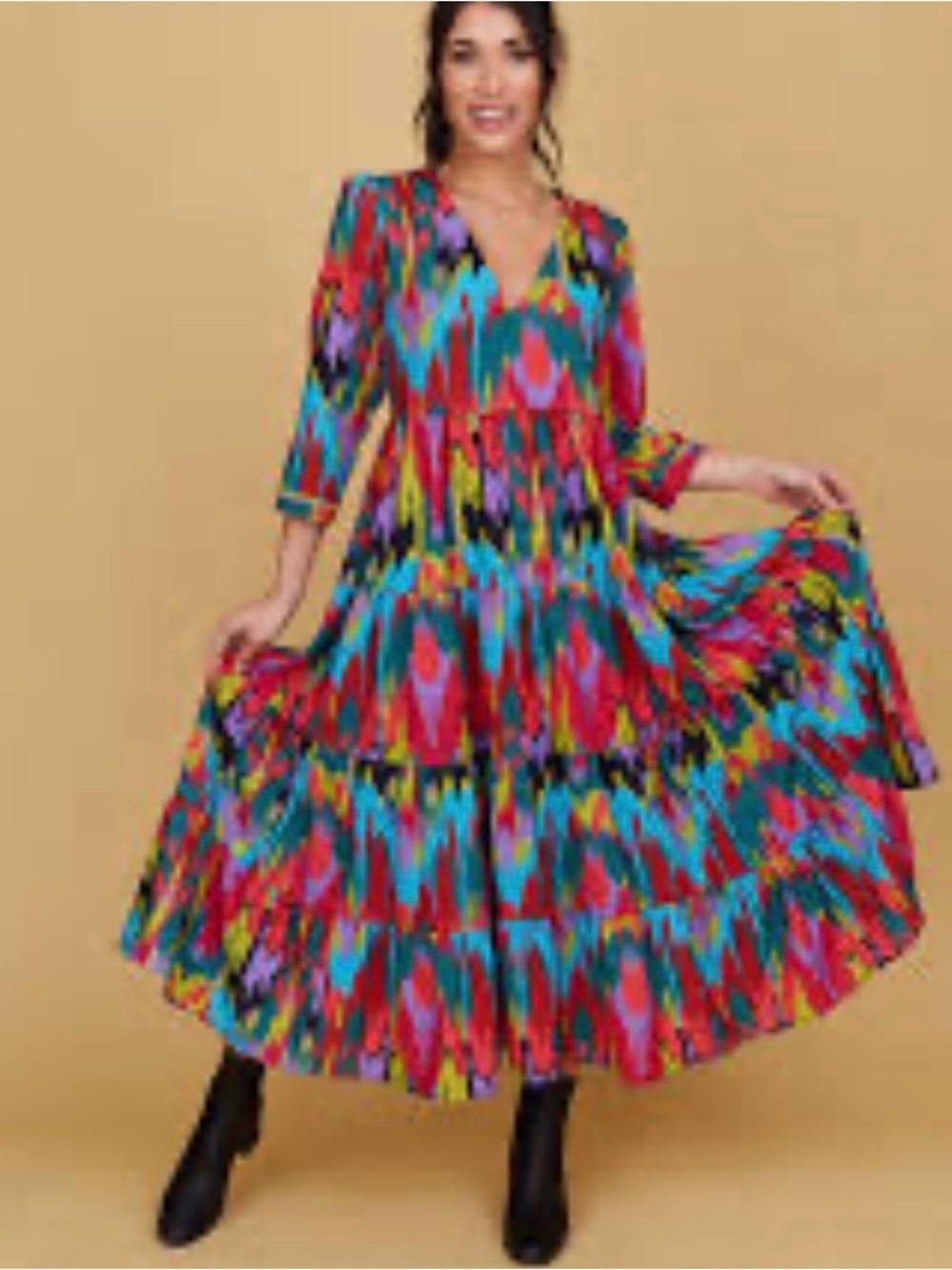 CROSBY Banks Colorful Tiered Maxi Dress Ikat Print| M